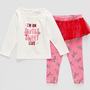Okie Dokie Festive White and Pink Pajama Set